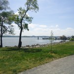 The Potomac River juts out to the tip of Founders Park