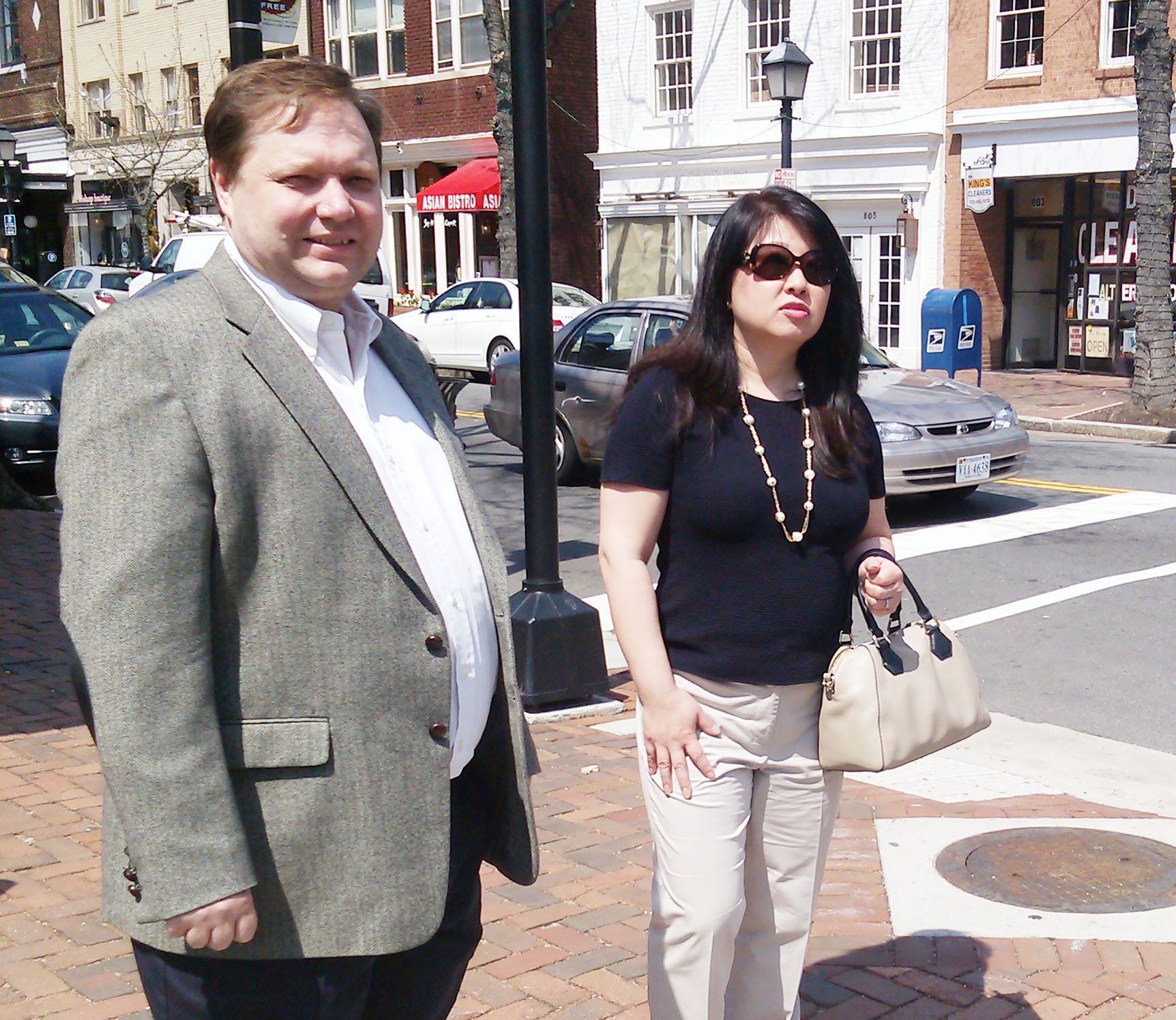 Husband and wife on their way to a meal in Old Town