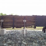 A military rudder on display