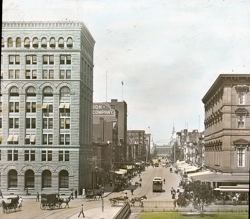 View of F Street, NW from 9th Street looking West. (ca 1900)