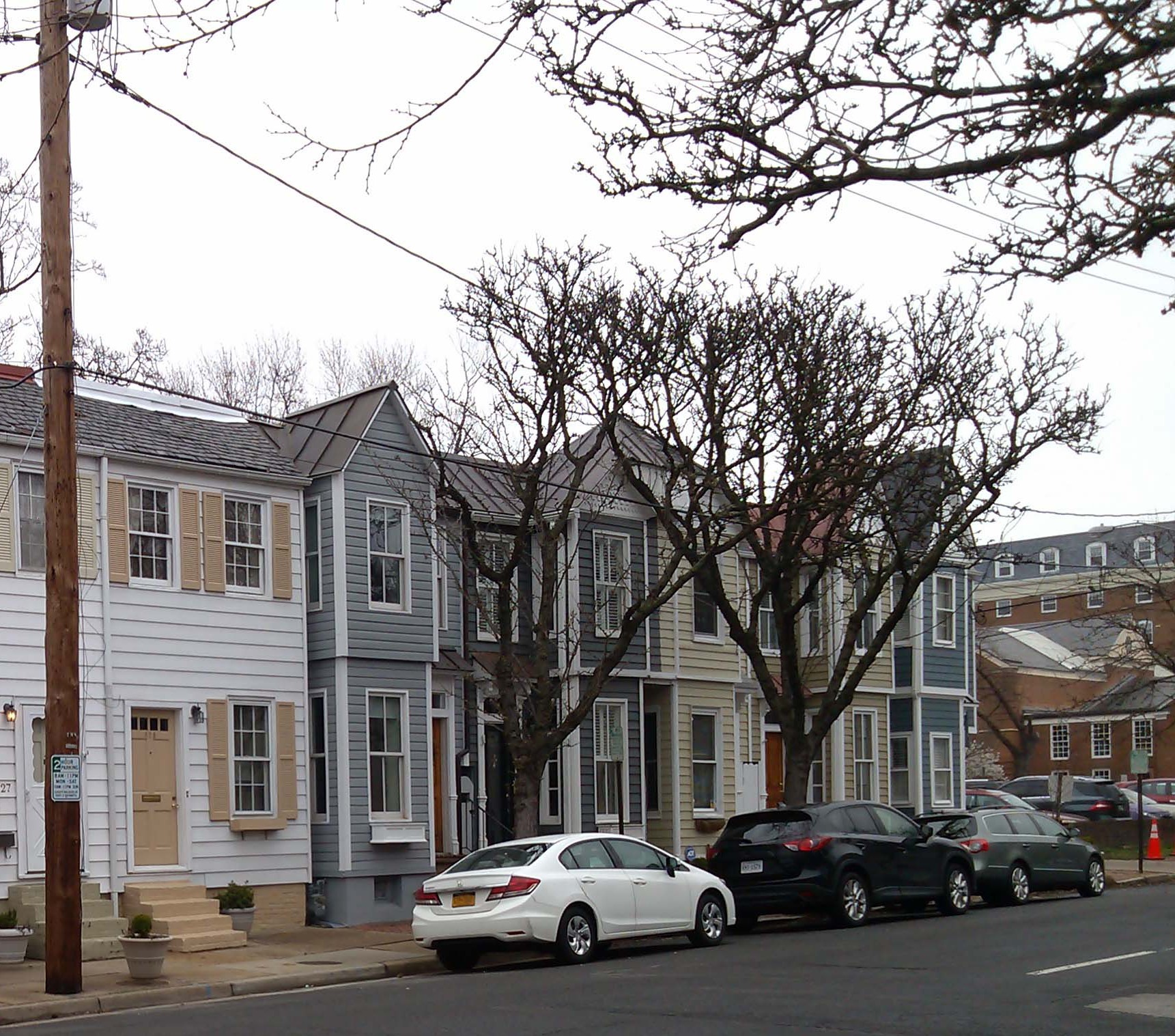 Old Town row houses in April