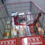 Costco grocery cart with food in it
