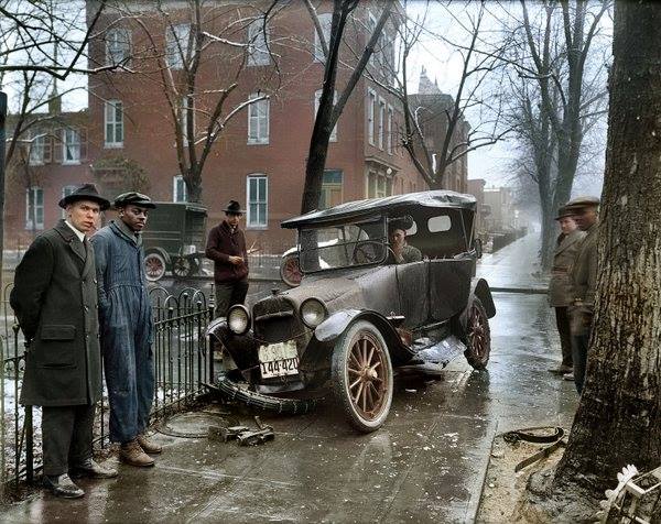 Auto Wreck in Washington D.C, 1921.'''. Colorized
