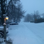 Bucknell Manor during a blizzard in January