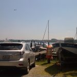 docked and parked boats in Belle Haven Marina across from National Harbor