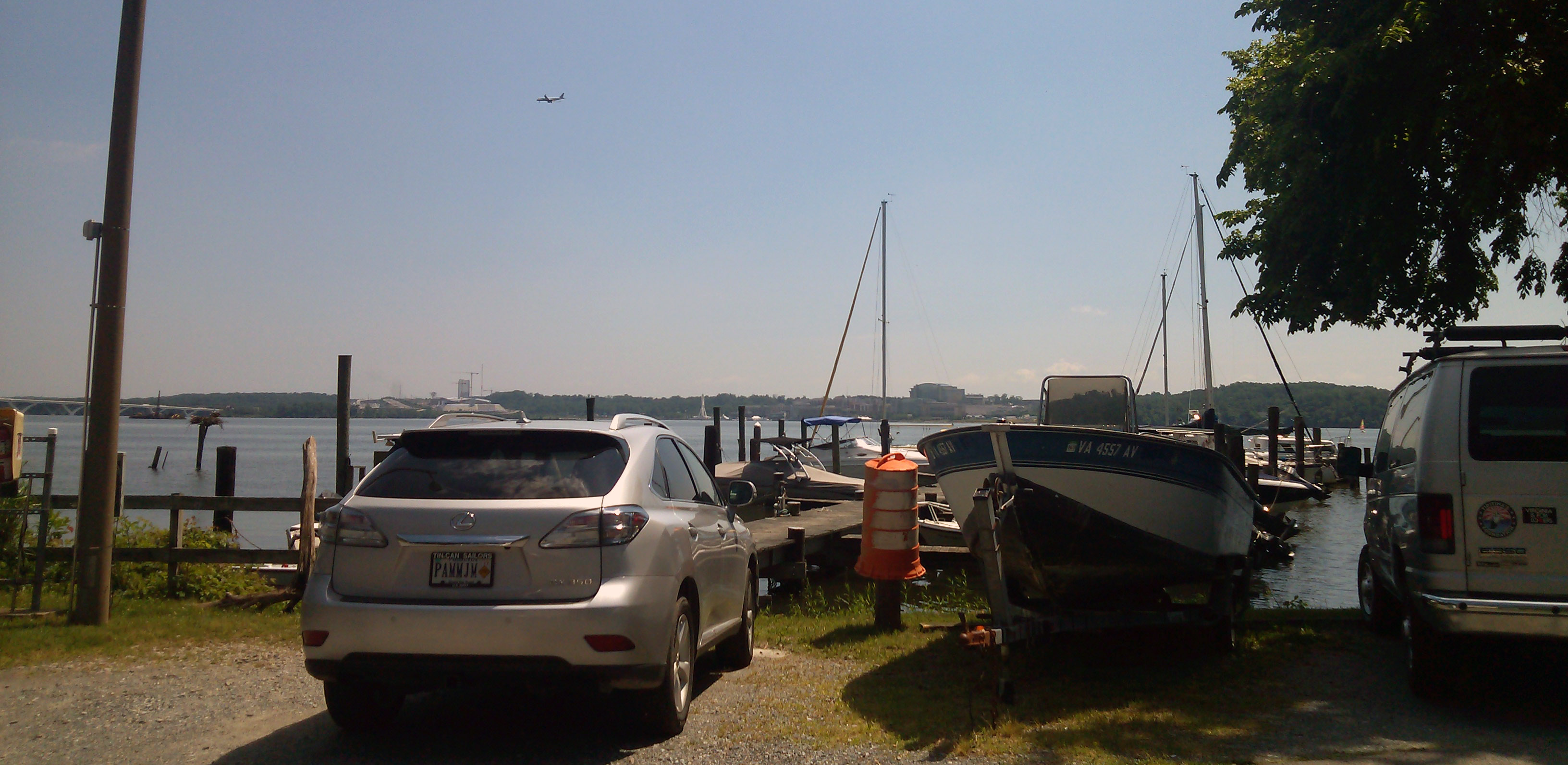 docked and parked boats in Belle Haven Marina across from National Harbor
